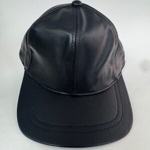 Black Genuine Leather Baseball Cap Adjustable Snap Back Strap